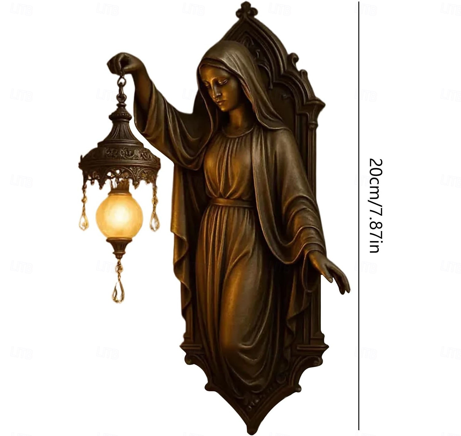 Szűz Mária fali lámpa, meleg hangulatos fény, 20 cm-es vintage gyantából készült fali lámpa, ideális karácsonyra beltéri hálószobába, fürdőszobába, folyosóra, bejárat dekorációhoz 2026 - $35.99 –P6