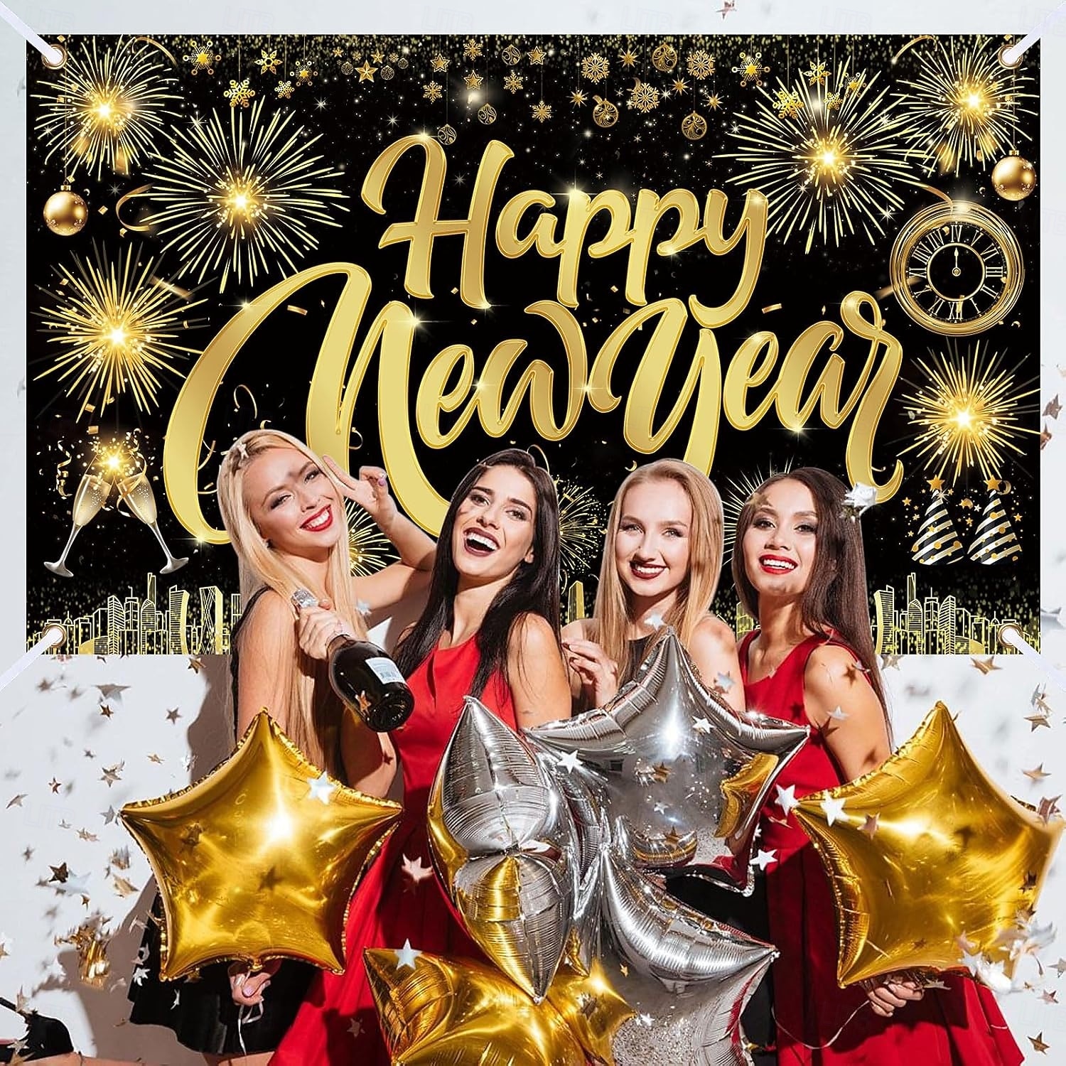 New Years Eve Party Black and Gold Decorations Sequin Backdrop – Glitter Black Gold Fabric Banner for 2026 Happy New Year Party, Photo Booth & Holiday Celebration Decor 2026 - $15.99 –P1
