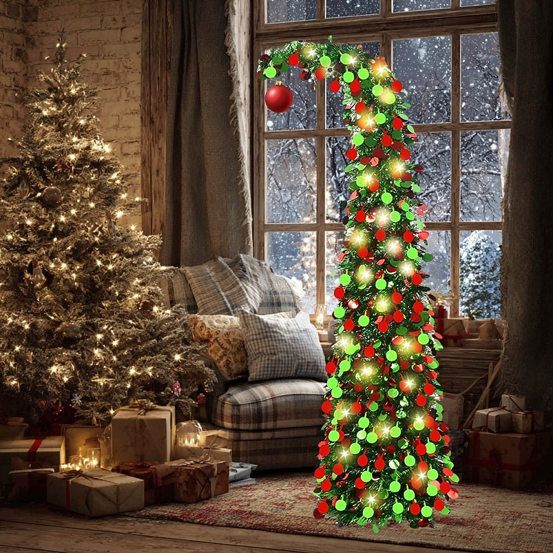 Christmas crooked neck red and green decorative circular Christmas tree 5M50Leds warm light string indoor apartment living room porch holiday decorative light 5FT 2025 - CAD $40.99 –P14