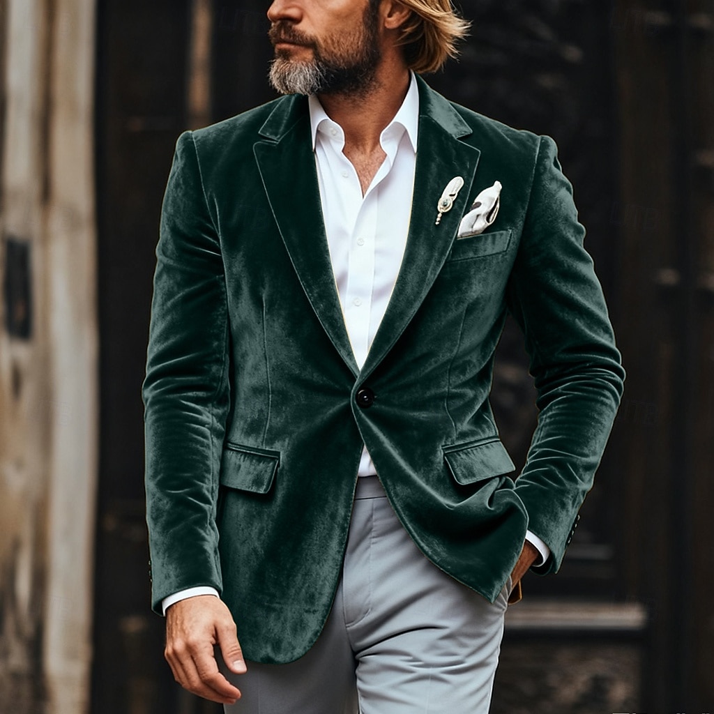 Hommes Manteau d'Hiver Blazers en velours Formel Tenue de soirée Événement / Fête Classique Automne & Hiver Velours Couleur Unie Droit 1 bouton veste Rouge 1 Jaune Bleu Roi Vert foncé de 2025 ? $74.99 –P12