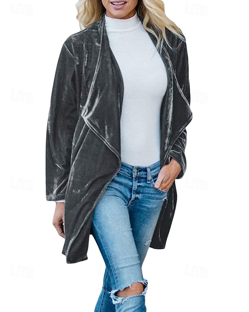 Γυναικεία Καμπαρντίνα Velvet Blazers Διατηρείτε Ζεστό Άνετο Ασυμμετρικό Ανοικτό Μπροστά Ενεργό Μοντέρνα Σκέτο Πάρτι Πάρτι / Βράδυ Εκδήλωση / Πάρτι Causal Κανονικό Μακρύ Χωρίς Γιακά Κανονικό 2026 - $31.99 –P8