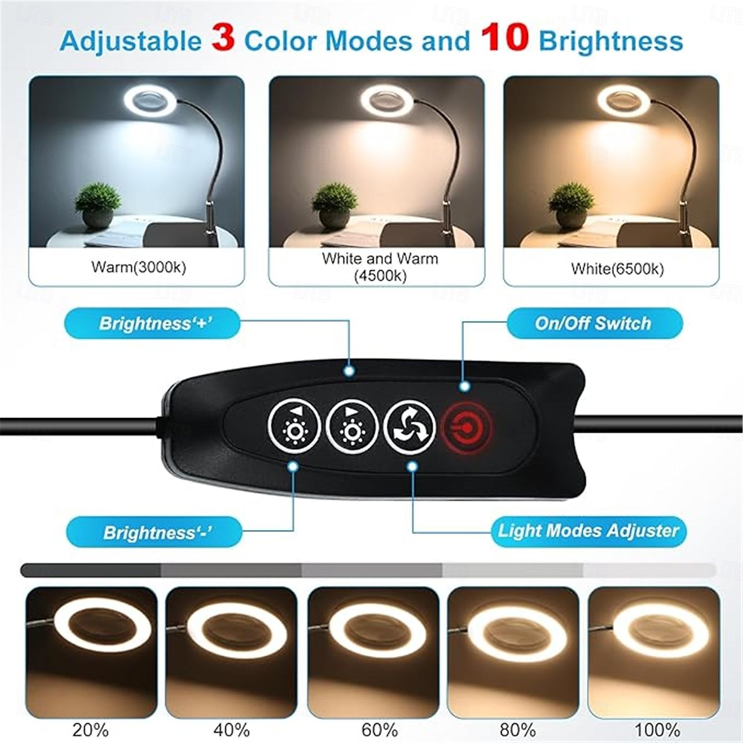 2026年 10 x 20 倍拡大鏡、ライトとスタンド付き拡大鏡ランプ、72個のLED、3色モード、調光可能な拡大鏡、趣味、読書、近距離作業、ジュエリー用、USB 1個  コレクション – $40.99 –P3