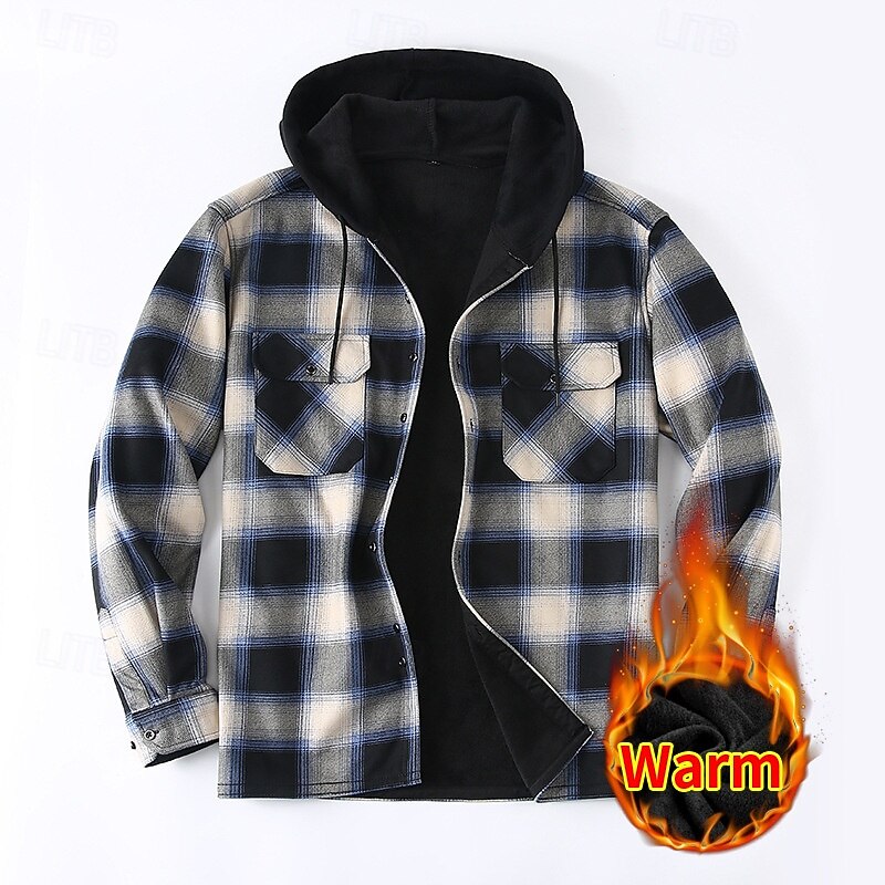 Per uomo Giacca-camicia Giacca camicia Giacca invernale Plaid Vacanza Abbigliamento quotidiano Bianco Rosso Blu Arancione Manica Lunga Con Cappuccio Autunno Inverno Abbigliamento Tasca Frontale del 2026 a $37.99 –P11