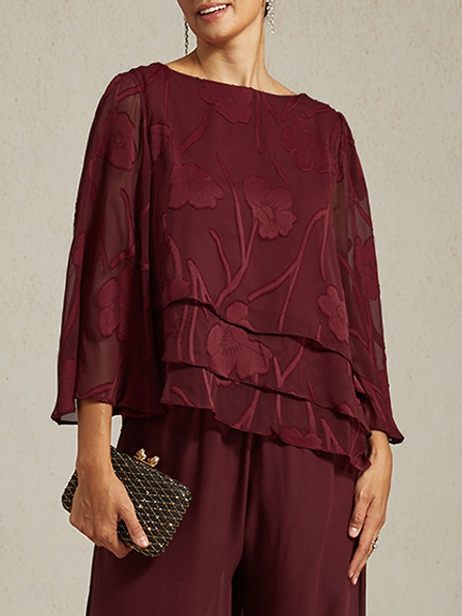 Жен. Кружевная рубашка Блуза Нарядные Топы Топы из шифона Сплошной цвет Цветочный принт Элегантный стиль Стиль На каждый день Рукав до локтя Рукава-крылышки Вырез лодочкой Обычные топы 2025 - $59.99 –P2