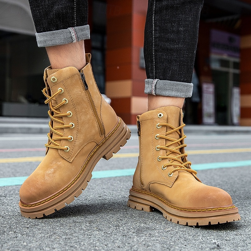 Per uomo Stivali Stivali da Lavoro Camminata Vintage Quotidiano PU Aumento Altezza Confortevole Stivali a Metà Polpaccio Allacciatura Tessuto almond Nero Giallo Autunno Inverno del 2026 a $64.99 –P9