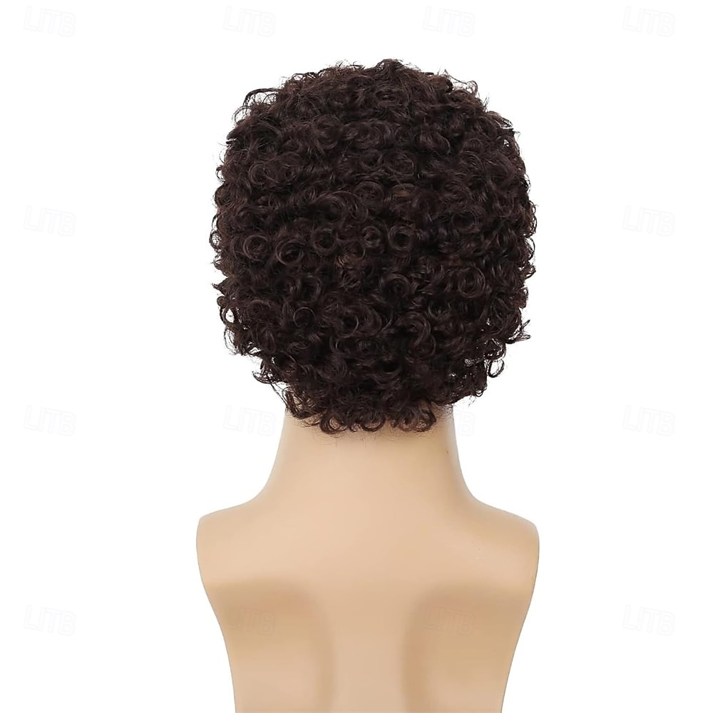 Afrokiharat tummanruskeat miesten lyhyet synteettiset halloween-cosplay-asuperuukit korvaavat hiusperuukit 2026 - $21.99 –P2