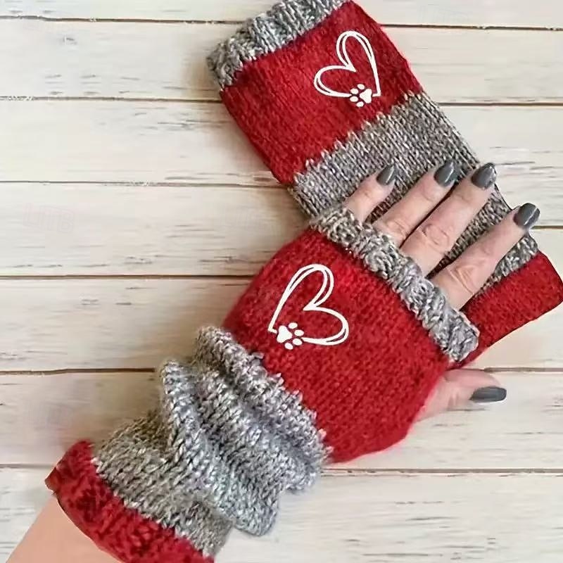 Women's 1 Pair Fingerless / Winter Gloves / Knitted Gloves Streetwear / Outdoor Gloves - Heart / Print 2026 - $16.99 –P1