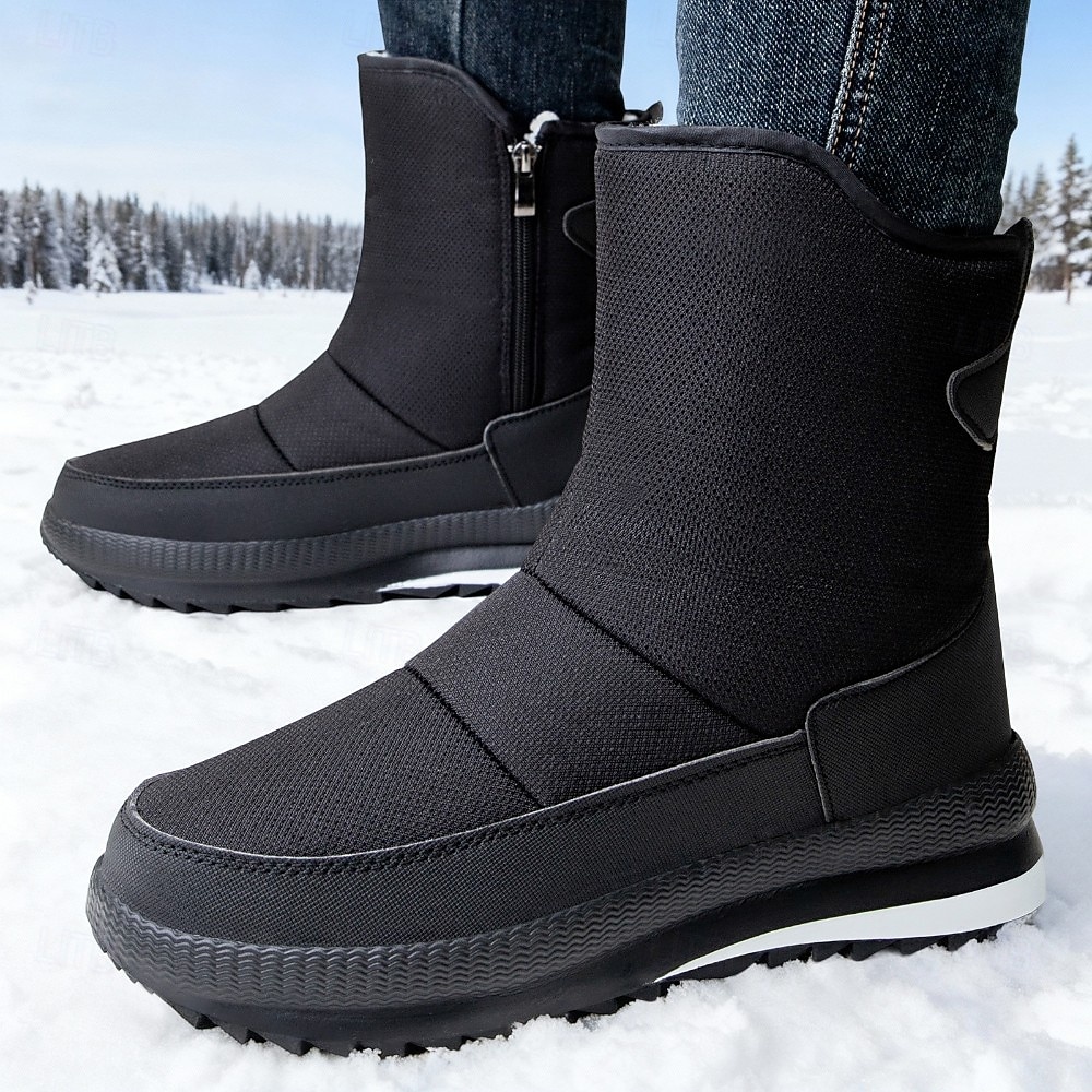 herrarnas halkfria varma vintersnökängor med dragkedja i sidan, avslappnade utomhusvattentäta ankelskor för kallt väder 2025 - $32.99 –P6