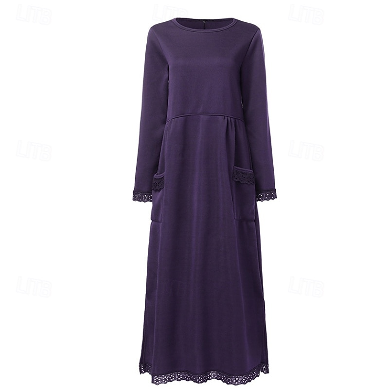 Per donna Abito Midi Abito con Cappuccio Vestito Casual Moderno Vacanza Uscire Vestibilità regolare Semplice Manica Lunga Girocollo Nero Verde militare Rosso Viola Autunno Inverno del 2026 a $29.99 –P7