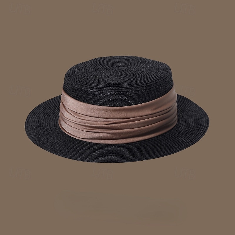 Hatter Strå Stråhatt Bryllup Te Fest Hesteløp cocktail Elegant Årgang Solbeskyttelse Med Glat Hodeplagg Hodeplagg 2025 - $14.99 –P3