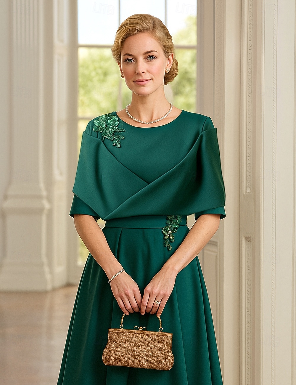 tea length green mother of the bride dresses Berylove Women Olive Mother of the Bride Dress Off the Shoulder A Line Tea Length Satin Wedding Guest Dress, Satin color / US16W main image 0