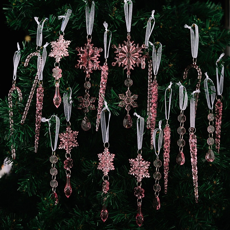 20 ks vánočních křišťálových závěsných ozdob, průhledných akrylových rampouchů a sněhových vloček na vánoční stromeček, vánoční dekorace do domu 2025 - $12.99 –P11