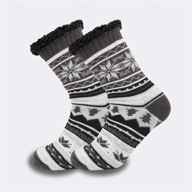 Herren 1 Paar Socken Socken mit Sherpa-Futter Freizeitsocken Wintersocken Schwarz Weiß Farbe Geometrisch Tarnung Urlaub Täglich Basic Warm Winter Mode Ethnisch 2026 - $8.49 –P6