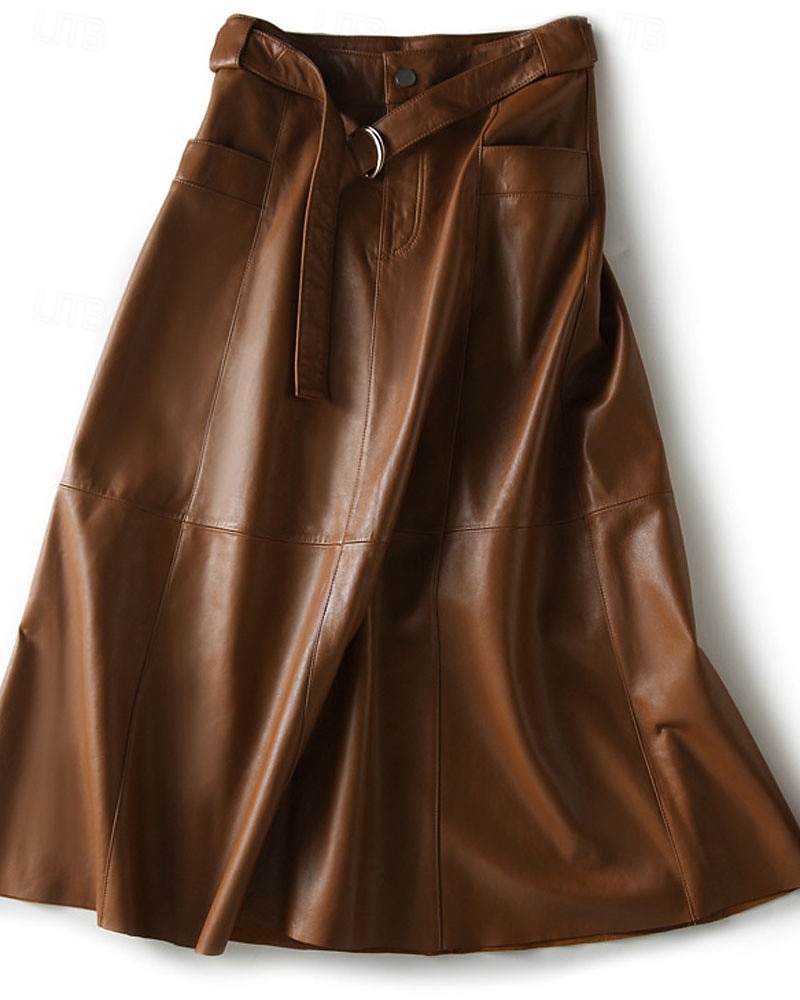 Dames Vintage Modieus Midi Medium Taille Rokken Effen Lapwerk Zak Inelastisch Vakantie Kantoor / Formeel Champagne Herfst 2026 - $104.99 –P3