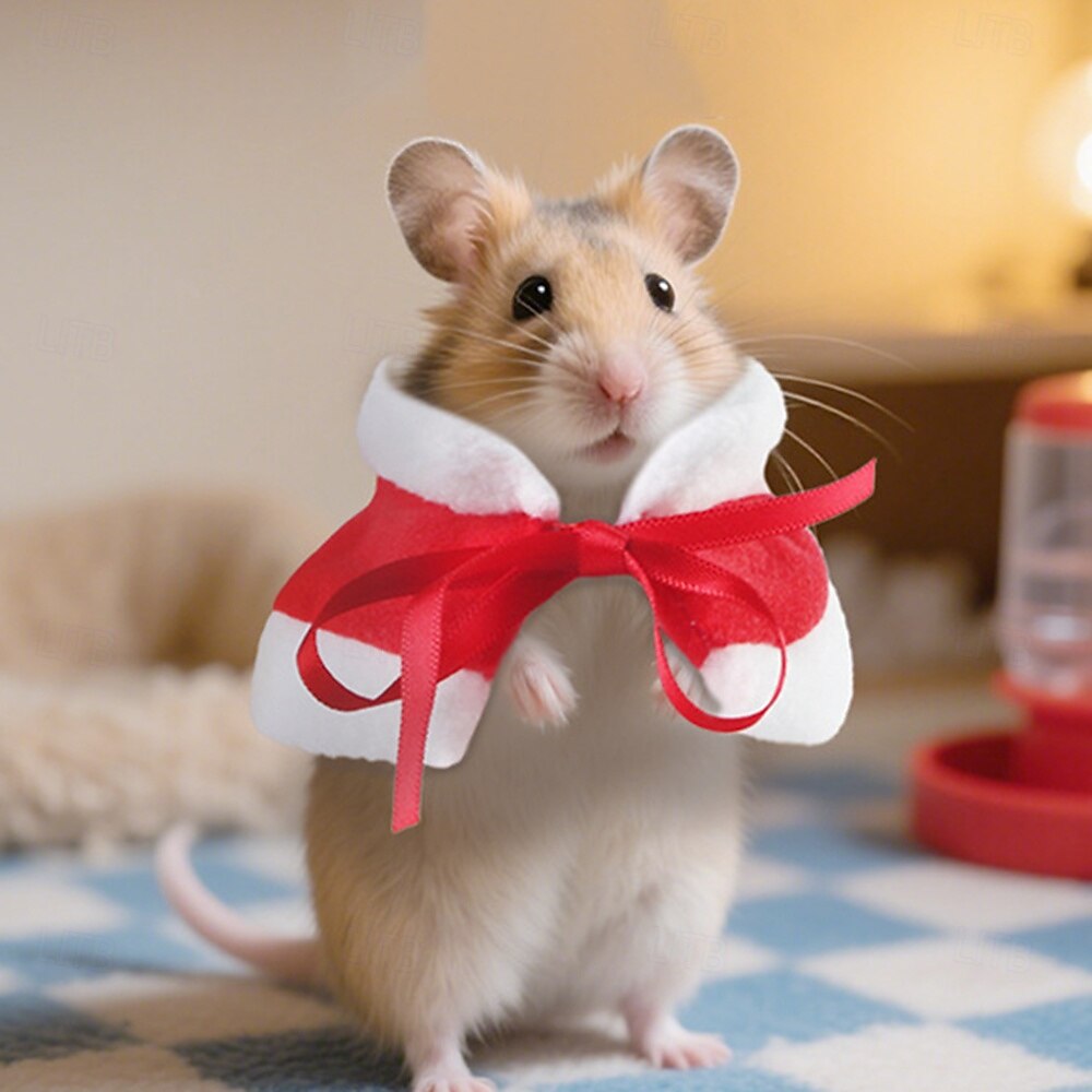 Lindo conjunto navideño para mini mascotas: capa blanca con ribete de piel y mangas a cuadros. &Accesorio de estrella para hámsteres &animales pequeños 2025 - $12.49 –P1