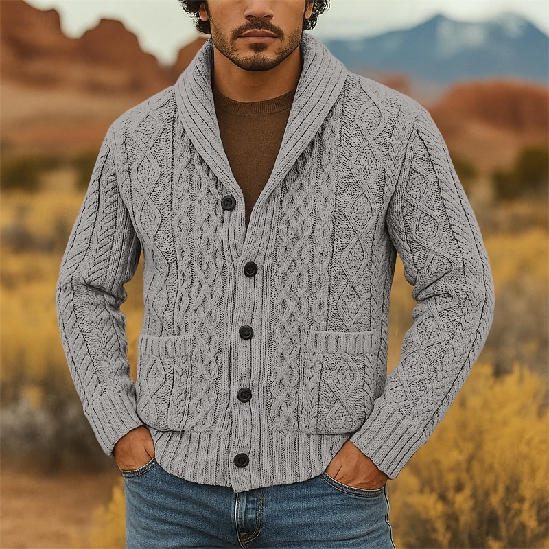 Bărbați Pulover Pulover Cardigan Striat Cablu Tricotat Topuri obișnuite Tricotat Simplu Șal  Guler Vacanță Modă Casual Purtare Zilnică Îmbrăcăminte Primăvara & toamnă Roz Îmbujorat Roz S M L 2026 - $45.99 –P7