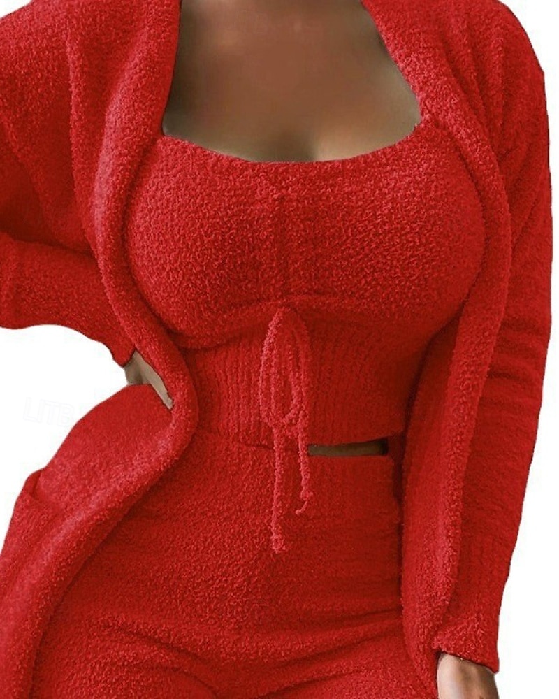 Damskie Piżama Odzież domowa Zestawy piżamowe Ciepłe Moda Codzienny Czyste kolory Elastyczny pas Nogawka Urlop Dom Długi rękaw Półgolf Czarny Biały Rumiany róż Czerwony Żółtobrązowy Jesień Zima 2026 - $25.99 –P6