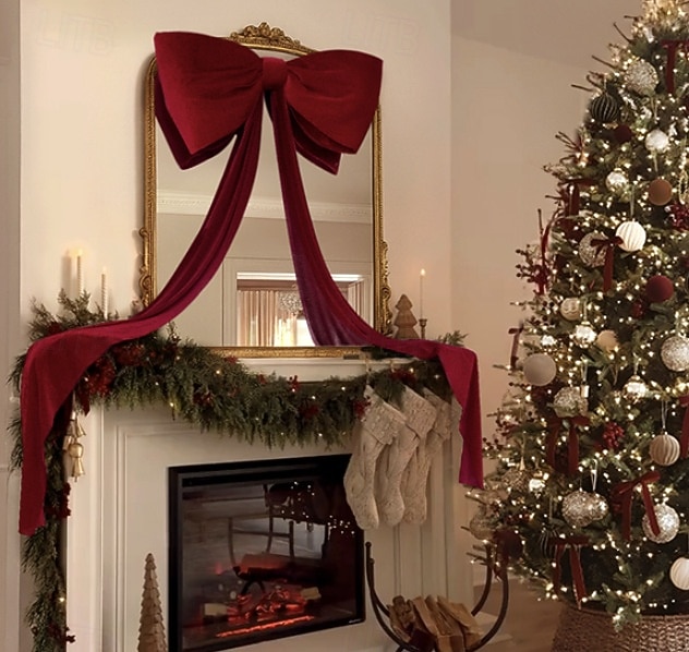 Lazos grandes de 1,8 m para árbol de Navidad, lazo grande de terciopelo rojo y blanco para adorno de árbol, repisa de ventana, repisa de pared, decoración de interiores, hogar, habitación, fiesta, San Valentín, Navidad. 2026 - $39.99 –P3