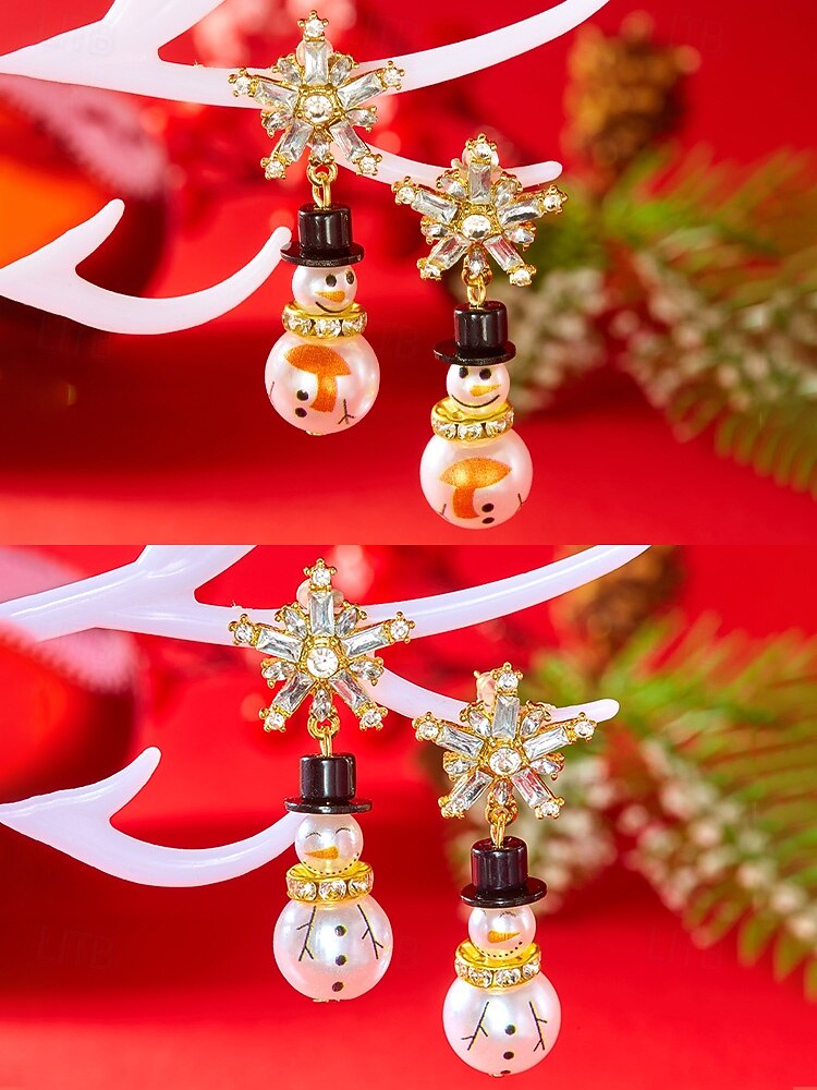 Julörhängen i legering för kvinnor med snögubbe- och snöflingedesign, perfekta för högtidsmode och festliga presenter 2026 - $5.99 –P6