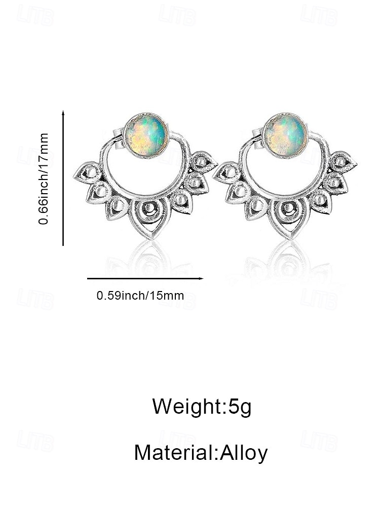 Women's Bohemian Opal Stud Earrings with Vintage Lotus Design – Ethnic Jewelry for Casual, Festival and Party Wear 2026 - $7.99 –P6
