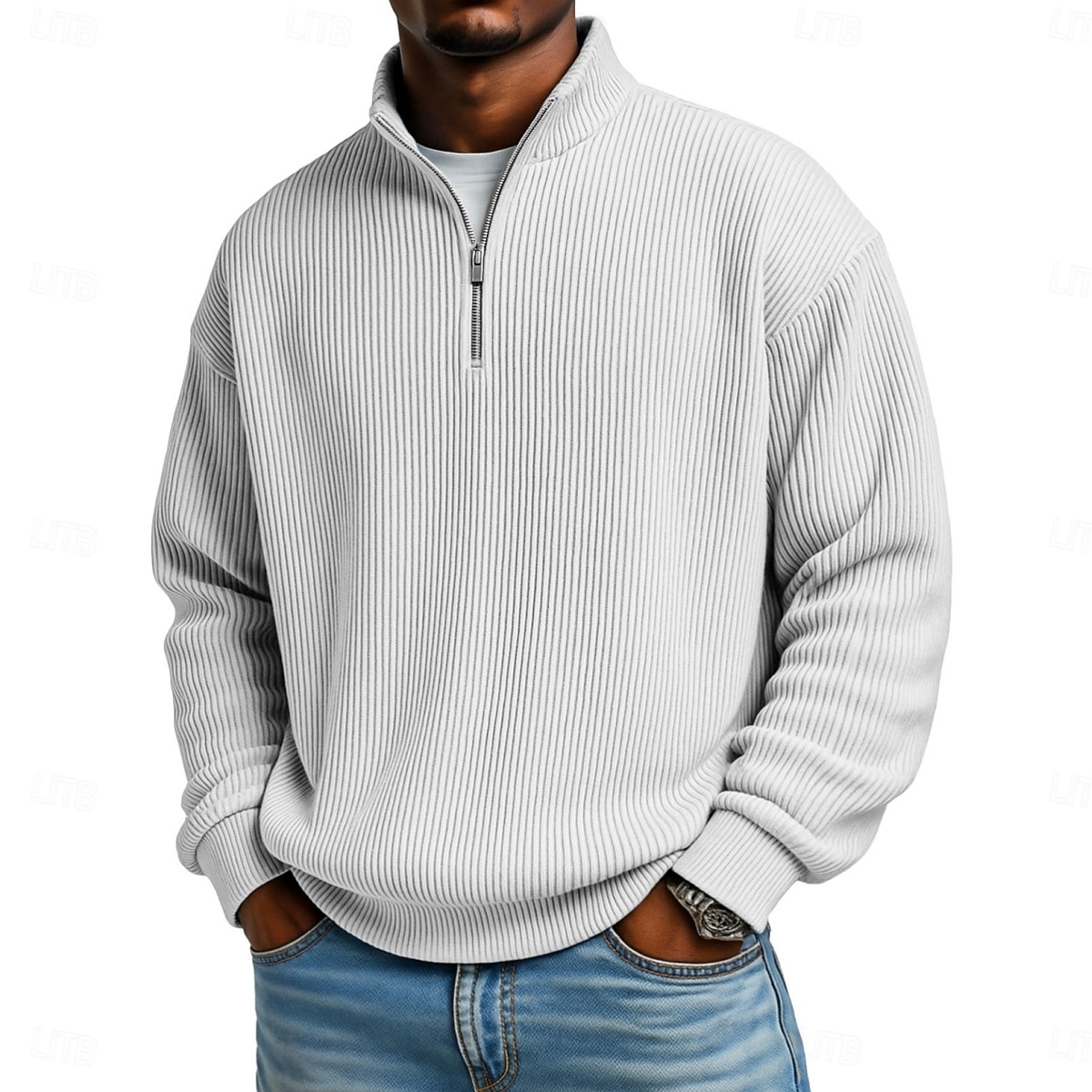 Men's Corduroy Shirt Textured Casual Vacation Quarter Zip Long Sleeve Fashion Basic Solid Color Zipper Fall Spring &  Fall Fall & Winter Relaxed Fit Black Wine Dark Green khaki Dark Blue Light Green 2026 - $14.49 –P10