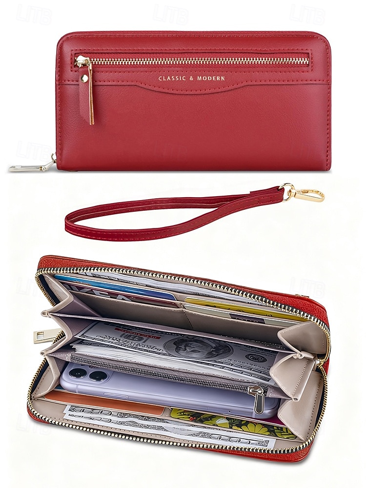 Γυναικείο χριστουγεννιάτικο πορτοφόλι μεγάλης χωρητικότητας, πολλαπλών χρωμάτων, από συνθετικό δέρμα με λεπτομέρεια φερμουάρ, κομψό και πρακτικό, ιδανικό για δώρο διακοπών και καθημερινή χρήση 2026 - $14.99 –P4