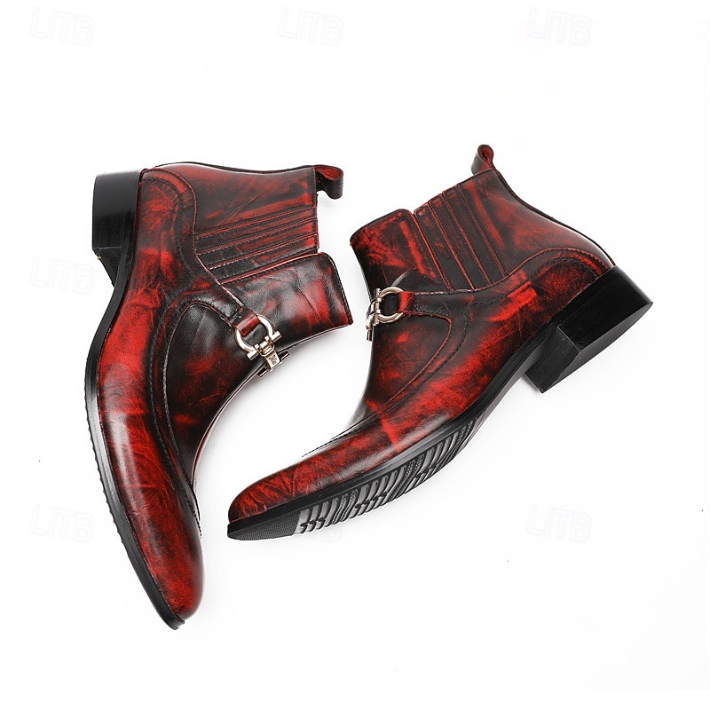 Ανδρικά κόκκινα μποτάκια μοναχικού ιμάντα από γνήσιο δέρμα, με γυαλιστερό φινίρισμα και λεπτομέρεια με αγκράφα, δερμάτινες μπότες για πάρτι, συναυλίες και εκδηλώσεις μόδας 2026 - $149.99 –P8