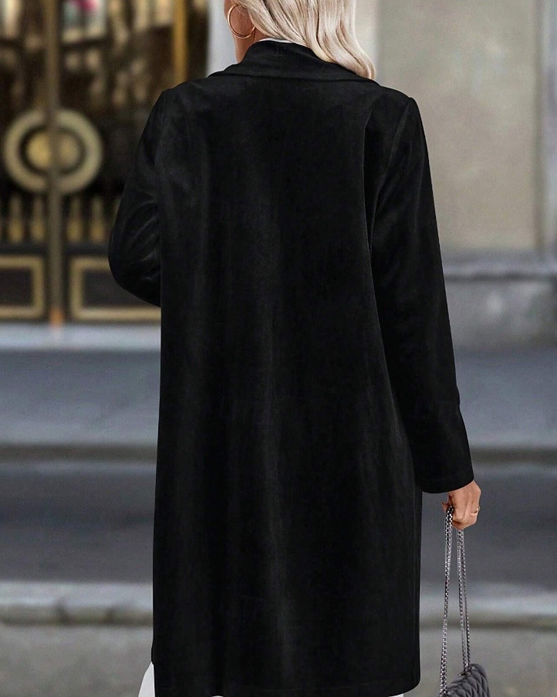 Dam Kavaj Kappa Håller värmen Bekväm Ficka Knappar Elegant Mode Slät Fest Födelsedag Fest / afton Ledigt Lång Nedvikt Normal Långärmad Ytterkläder Svart Vin Blå Höst Vinter 2025 - $44.99 –P16