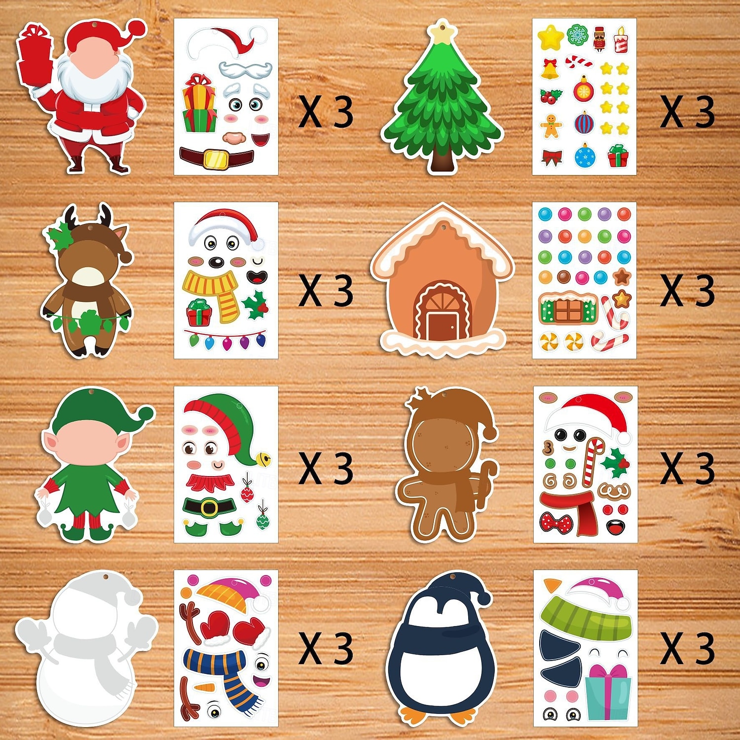 Sada 24 vánočních samolepek s perníkem, Santou a elfy &sob - zářivé DIY vánoční ozdoby na stromeček, přání &dárková dekorace, opakovaně použitelné lesklé ozdoby na jedno použití pro dětské tvoření 2026 - $11.99 –P7