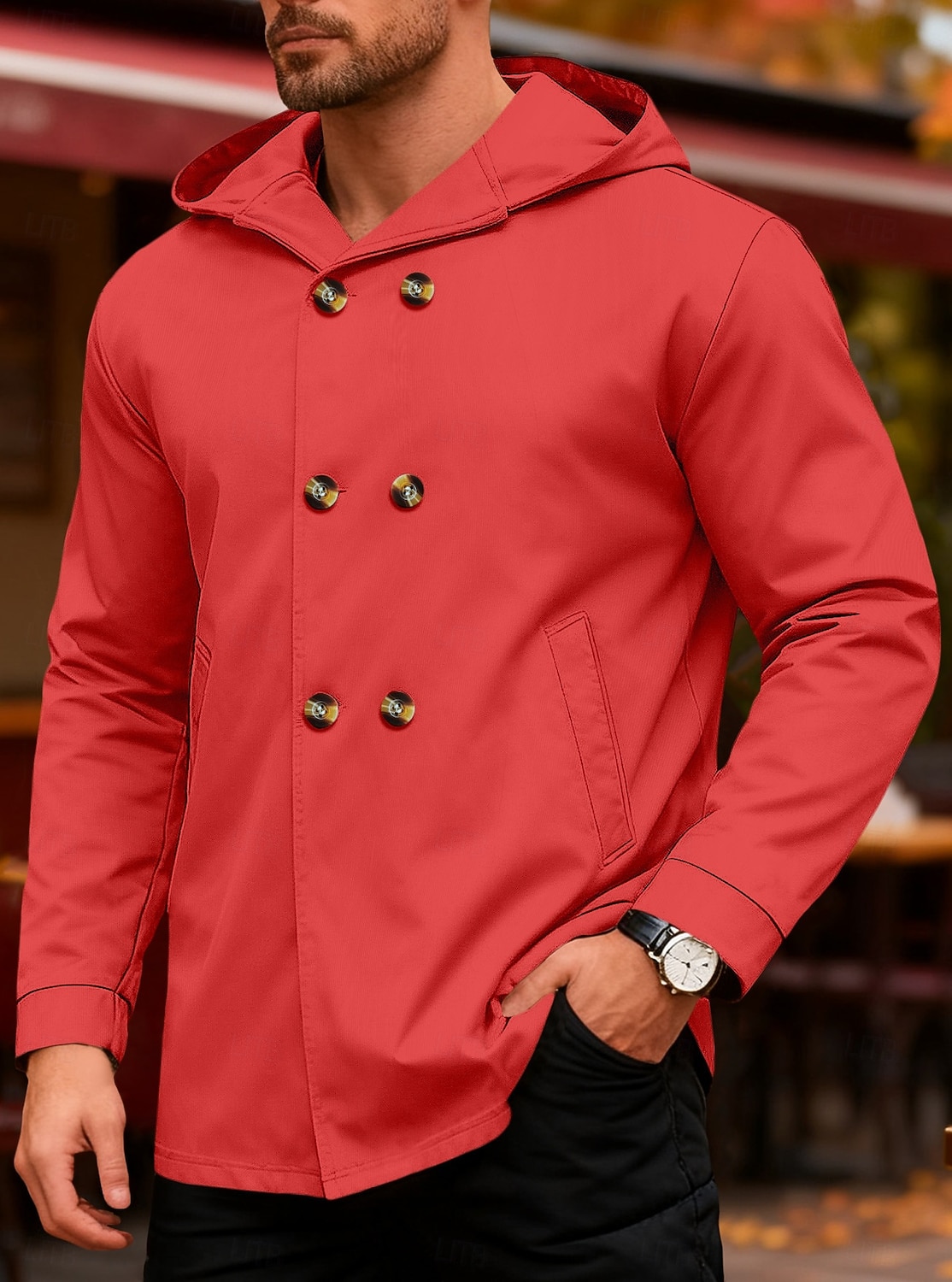 Men's Trench Coat Hoodied Jacket Formal Home Windbreaker Pocket Spring Fall Solid Color Active Vintage Shirt Collar Regular Black Red Blue Green Khaki Jacket 2026 - $42.99 –P13