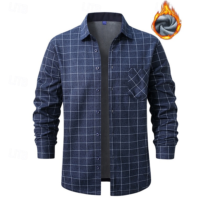 Herren Hemd Freizeithemd Flanellhemd Fleece-Shirt Knopfhemd Wein Marineblau Blau Grau Langarm Karomuster Revers Urlaub Ferien Tasche Bekleidung Polyester Mode warm halten Lässig Bequem 2025 - $27.99 –P7