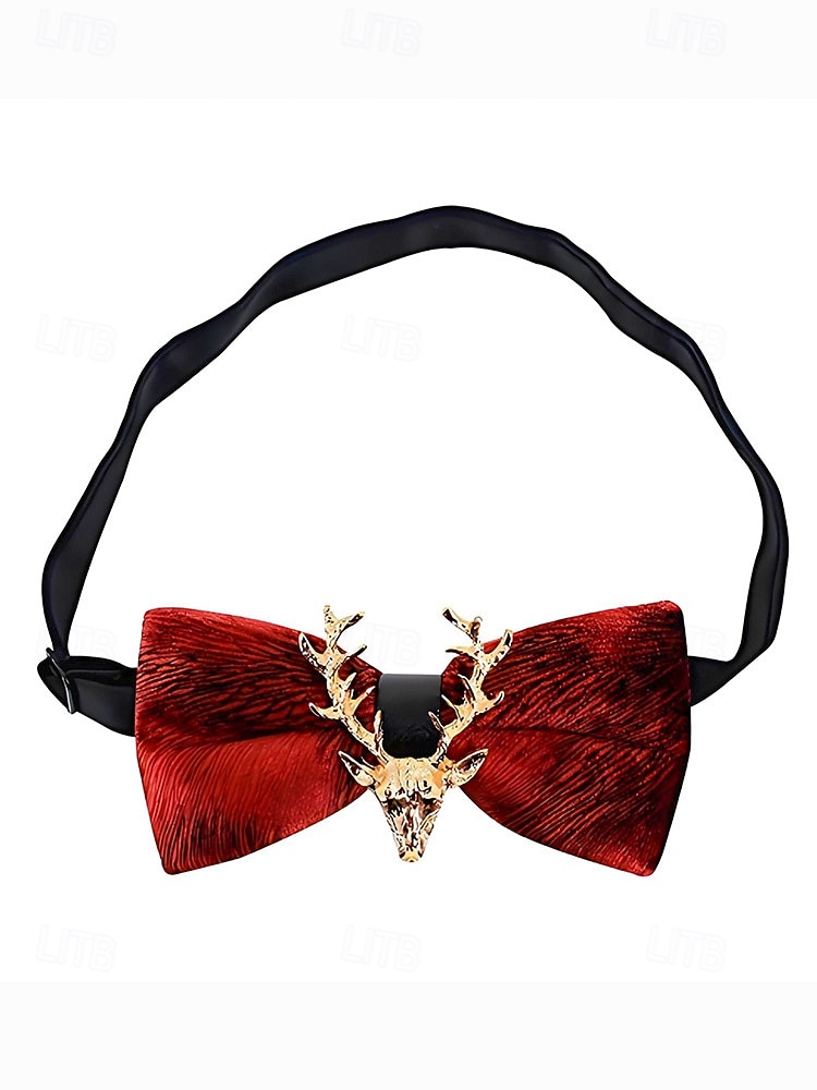 Herresløyfe i fløyel med gullfarget hjortehode, elegant justerbar halskjede i flere farger, perfekt til julefester, bryllup og formelle høytidsarrangementer 2025 - $11.99 –P6