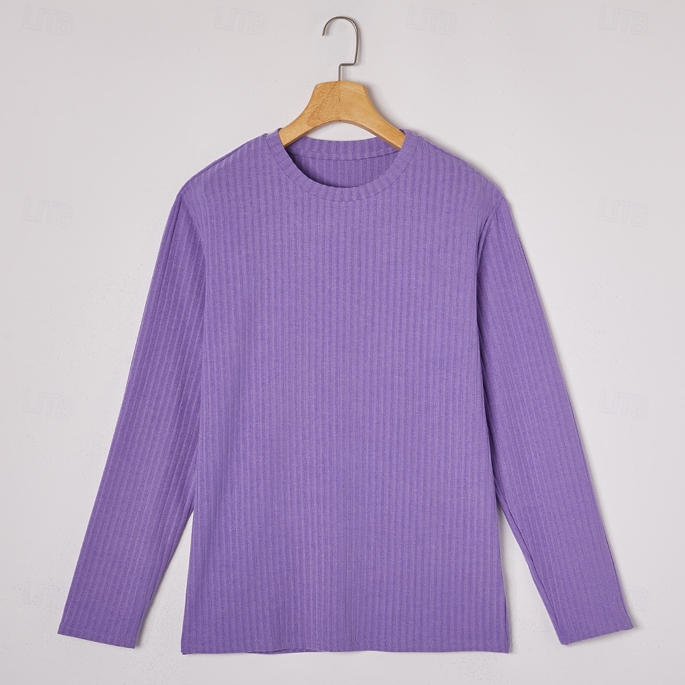 herr t-shirt med smal passform ribbad stickad t-shirt långärmad rund hals vår höst alla årstider enfärgad texturerad stickning modedesigner grundläggande stickning semester gata casual svart vit blå 2025 - $12.99 –P5