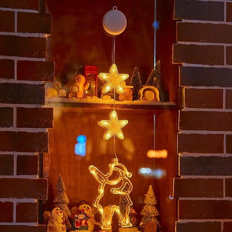 Luz de Janela de Natal 1PC com Bateria Luz de Cortina Branca Quente Suspensa com Ventosa Luz de Árvore de Natal e Estrela para Decoração de Janela em Festa de Natal e Ano Novo de 2025 por $11.99 –P15