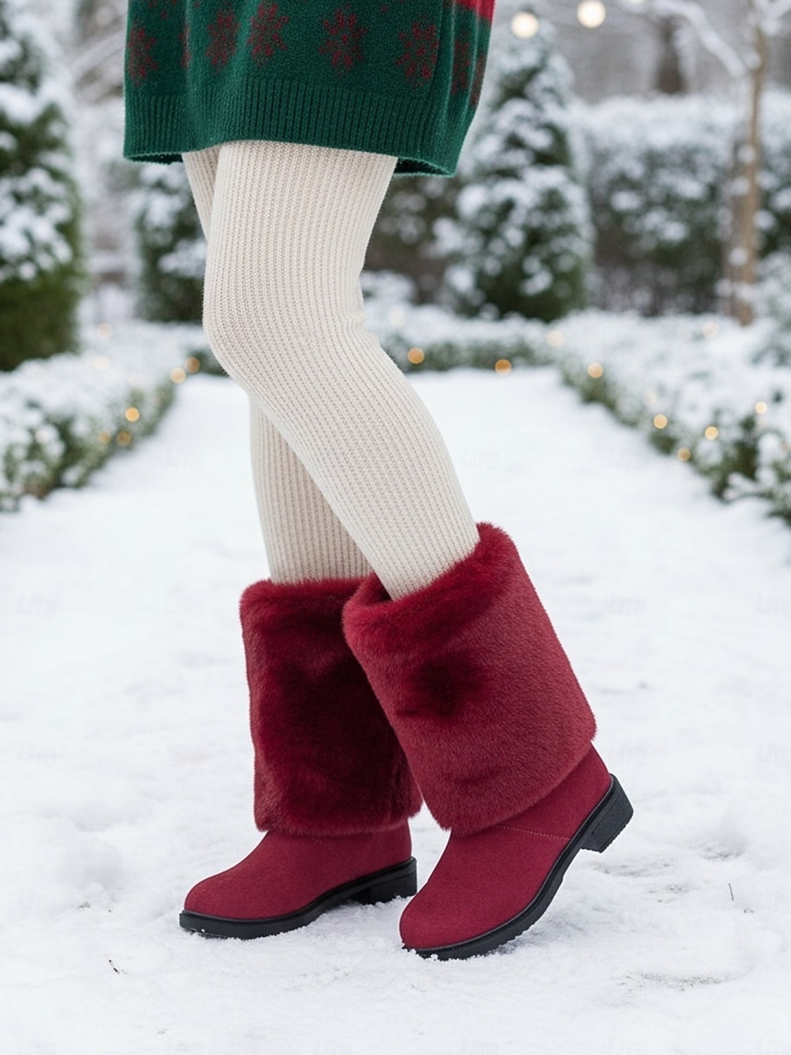 Women's Burgundy Faux Fur Mid-Calf Winter Boots – Warm Santa-Style Snow Boots for Christmas, Holiday Outfits and Outdoor Wear 2026 - $34.99 –P2