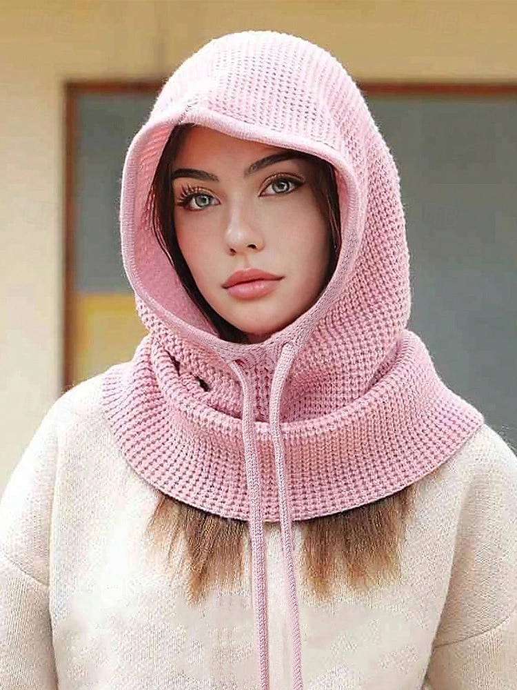 Bufanda con capucha y pasamontañas de punto festivo para mujer: calentador de cuello con cordón en varios colores para Navidad y temporada de esquí. 2026 - $14.99 –P4