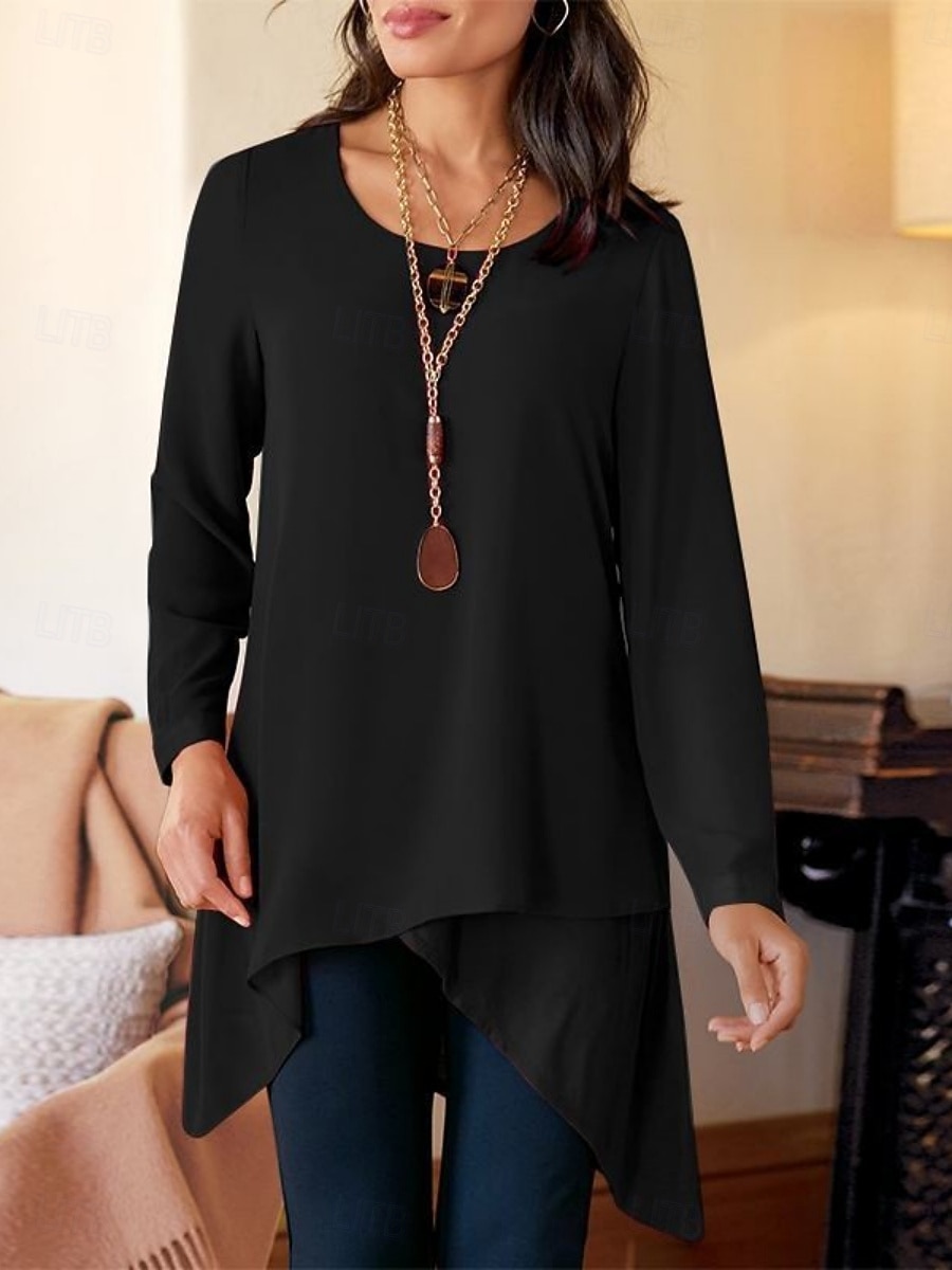Damskie Bluzka Falbana Jednokolorowe Elegancki Codzienny Długi rękaw Półgolf Długie topy Codzienny Niebieski Czarny Khaki Wiosna Jesień 2026 - $22.99 –P5