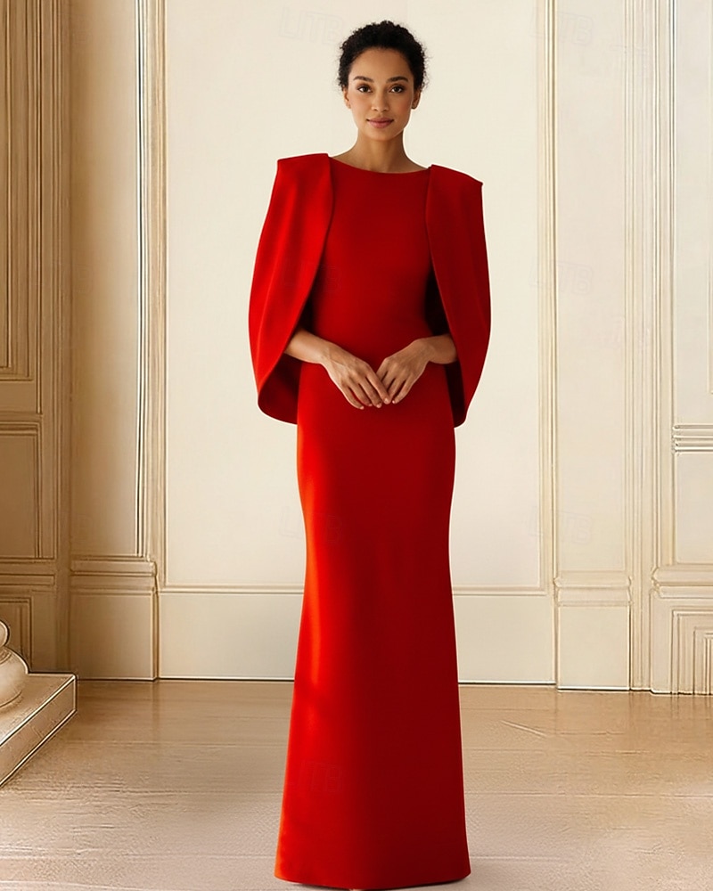 Sheath Column Floor Length Prom Dresses Evening Gown Ball Gown Formal Dress Elegant Silky Long Sleeve Boat Neck Wedding Formal Pocket Stretch Crepe with Shawl 2026 - $149.99 –P1