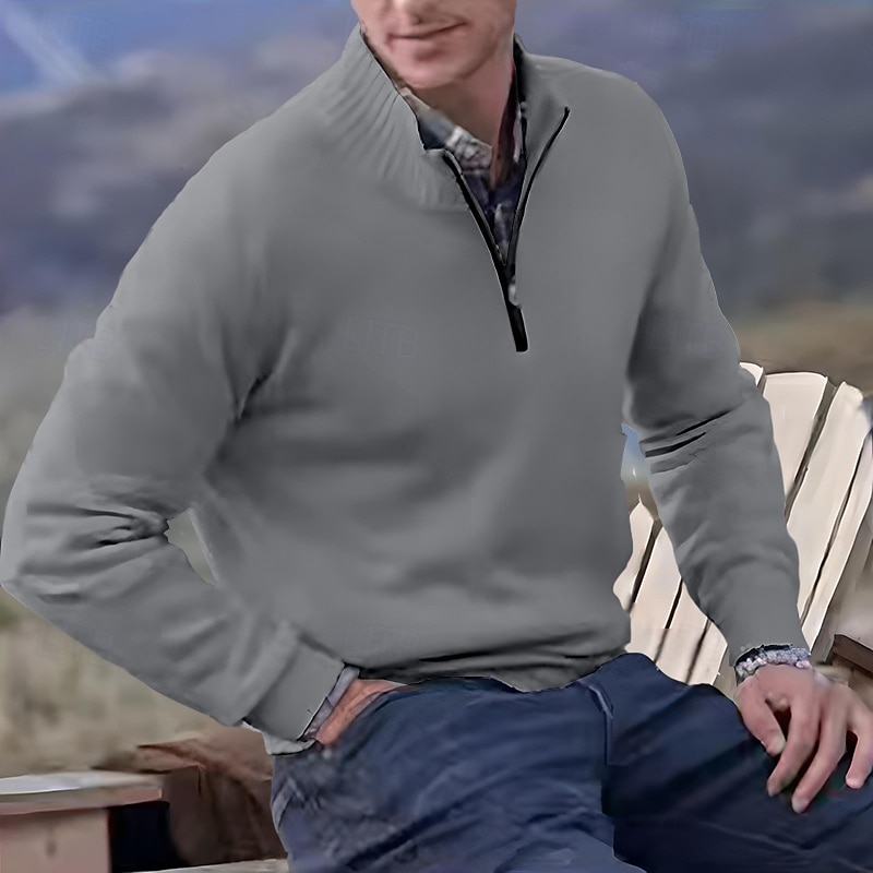 2026年 男性用 ニット プルオーバーセーター クォータージッププルオーバーセーター リブ ニット レギュラートップス ニット スリムフィット 平織り スタンドカラー ニット コンテンポラリー カジュアル デイリーウェア 衣類 秋 ディープパープル レイクブルー M L XL  コレクション – $30.99 –P2