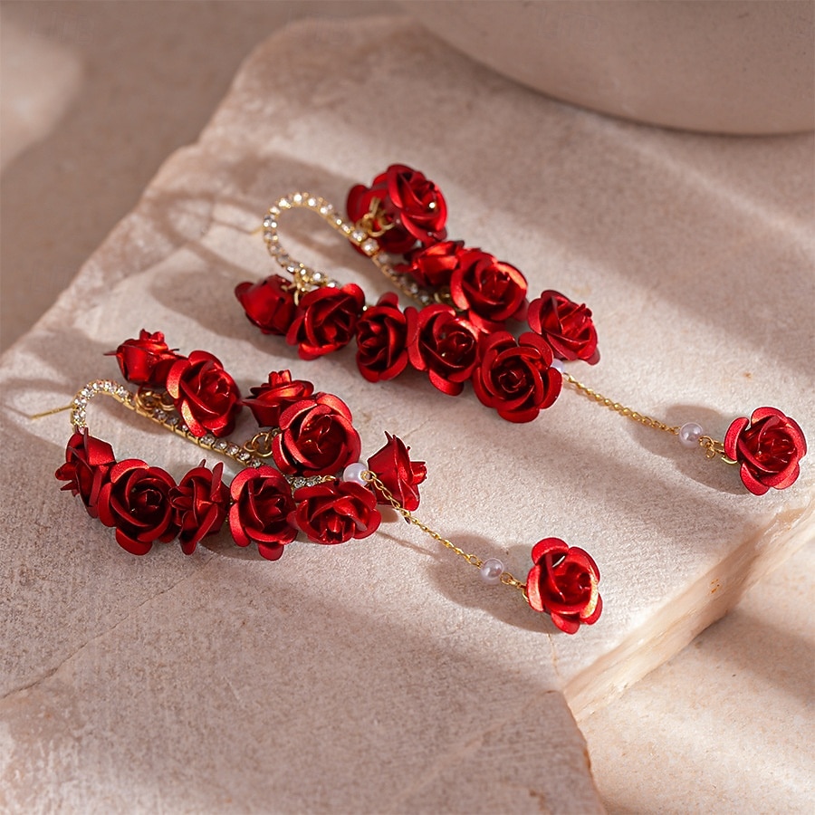 Damörhängen med rosblommor, romantiska blommiga smycken med guldkedjor för julfester, högtidsgåvor &festliga kläder 2026 - $14.99 –P7