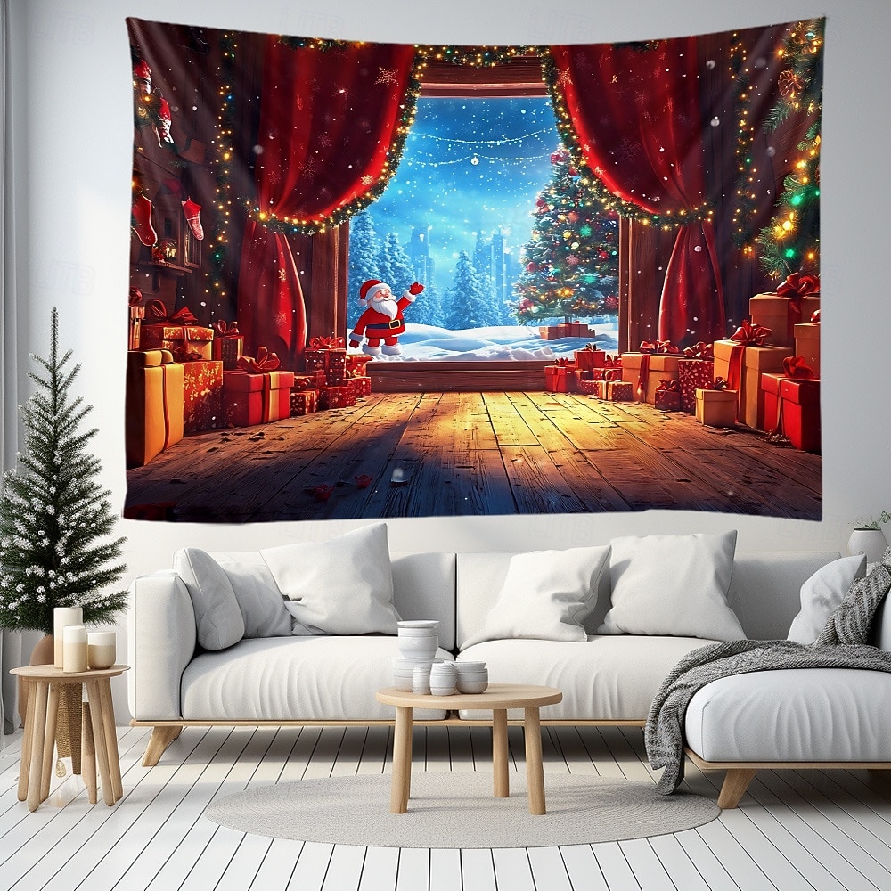 tapeçaria de natal com papai noel, árvore de natal &elfo, decoração de arte para pendurar na parede, decoração para casa, quarto, sala de estar ou escritório de 2026 por $17.99 –P7