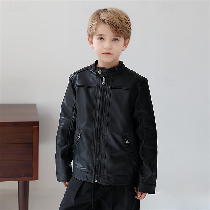 Bambini Ragazzi Giacca in pelle nera Giacca in pile Giacca di pelle Capispalla Semplice Manica Lunga Con zip Impermeabile Tenere al caldo Antivento Cappotto Quotidiano Moda Casual Nero Autunno Inverno del 2026 a $39.99 –P2