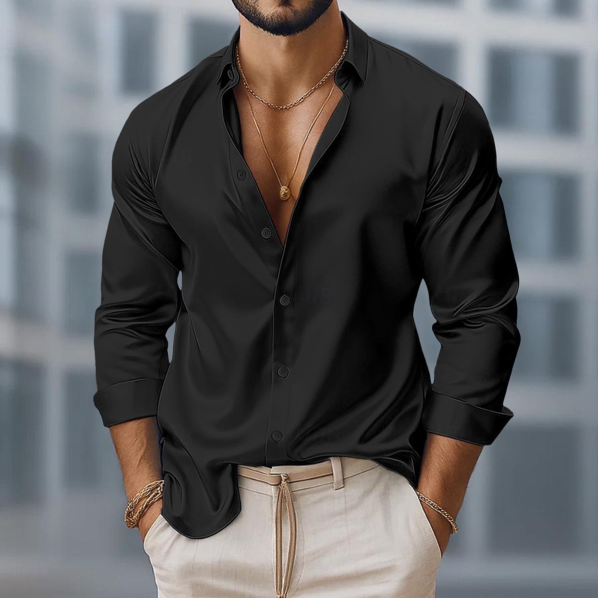 Homens Camisa Social Blusa de cetim Saia Camisa casual camisa de botão Camisa de formatura Tecido Casual Festa Azul Royal Verde Manga Longa Lapela Todas as Estações Roupa de 2026 por $25.99 –P8