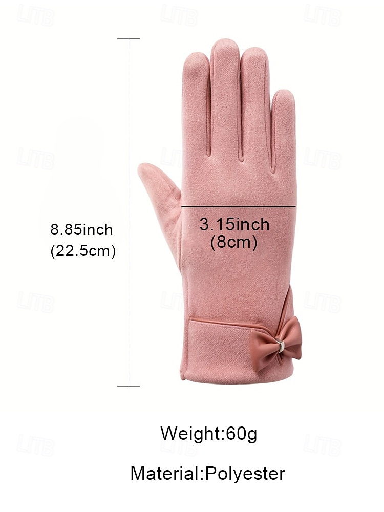 Женские рождественские перчатки для сенсорных экранов – теплый полиэстеровый материал с милым бантом, идеально подходят для праздничных вечеринок и зимнего ношения 2026 - $11.99 –P11