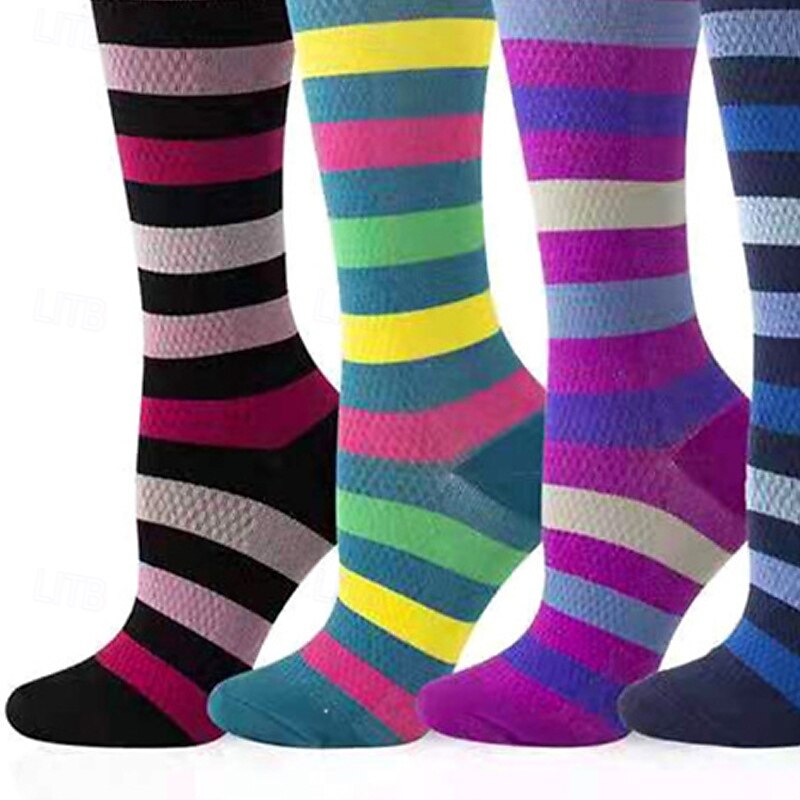 Women's Knee High Socks Outdoor Daily Holiday Rainbow Polyester Basic Classic Casual Elastic Warm 5 Pairs 2026 - $26.99 –P3