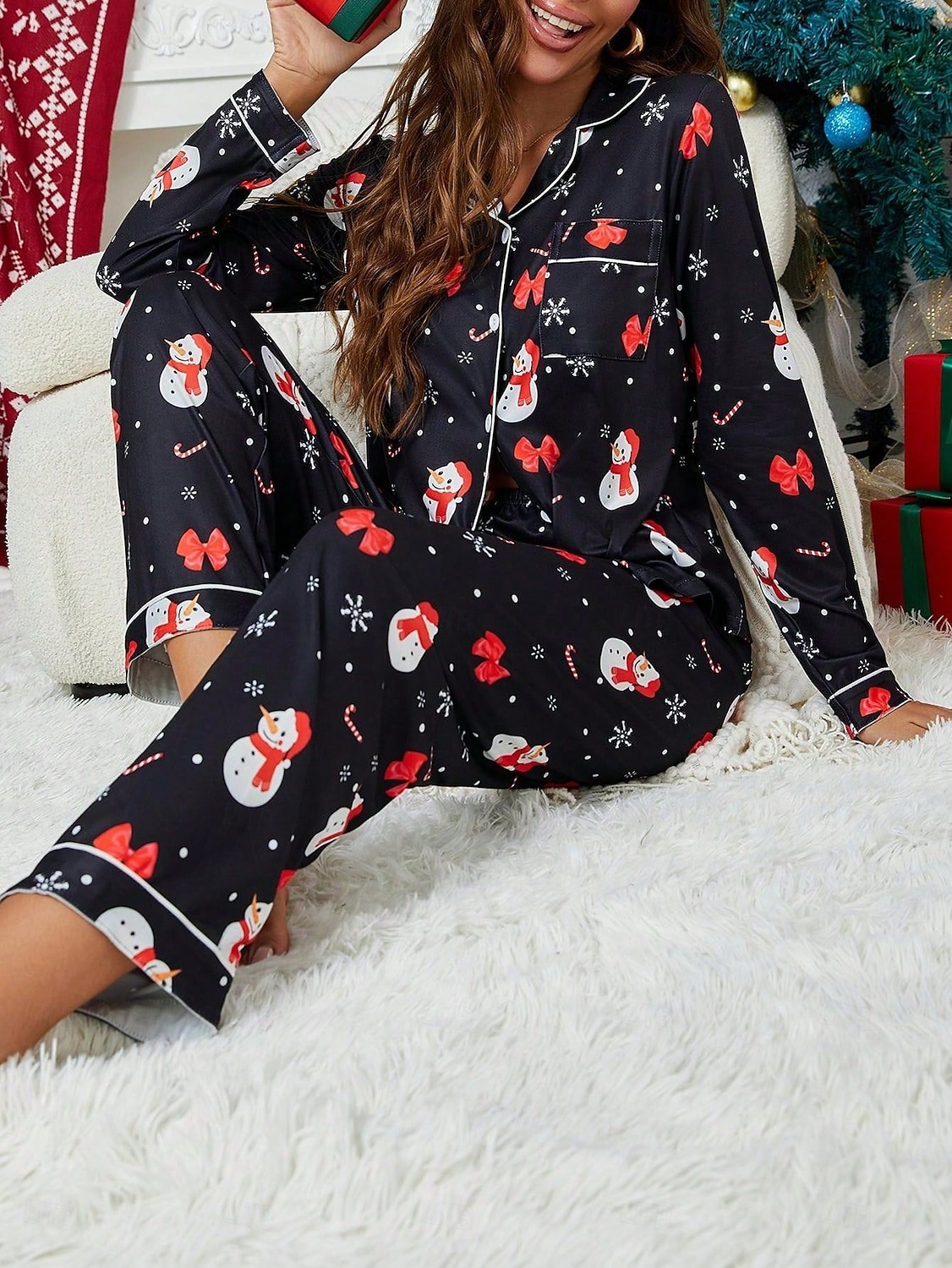 Christmas Women's Pajamas Loungewear Pajama Set Warm Active