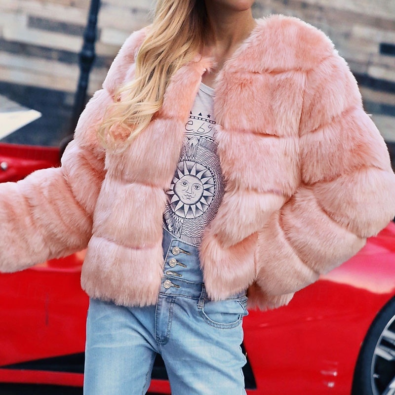 Dam Vinterkappa Fuskpälskappa Håller värmen Bekväm Beskuren Pälsar och läder Mode Ledigt Slät Semester Gata Ledigt Dagliga kläder Normal Rund halsringning Normal Långärmad Ytterkläder Svart Vit 2025 - $47.99 –P5