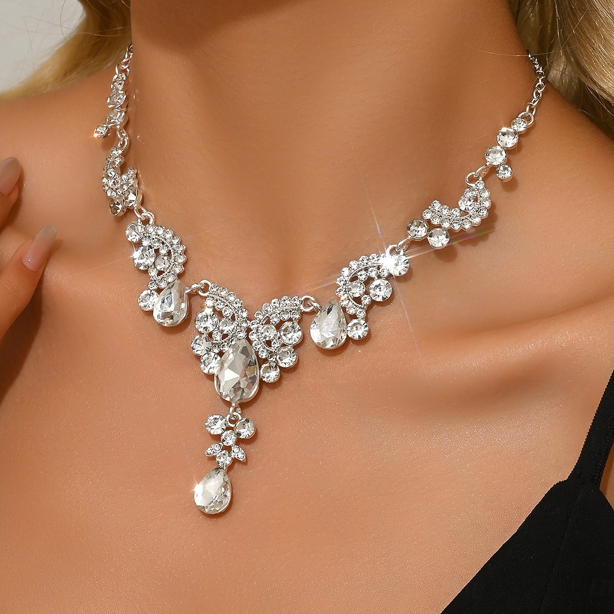 Collar llamativo de lágrima de cristal para mujer, elegante joya vintage con diamantes de imitación para bailes Gatsby y bodas. &fiestas nocturnas 2026 - $11.99 –P7