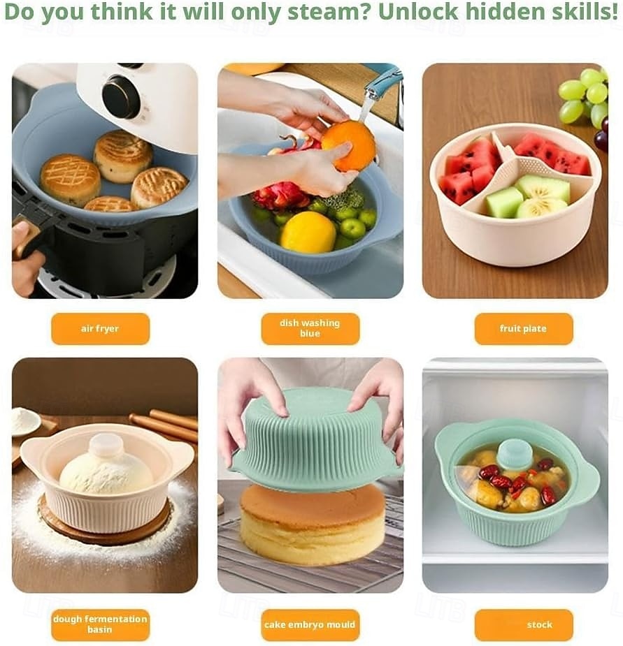 סיר אידוי סיליקון למיקרוגל 42oz, 3 תאים, סיר אידוי סיליקון 4 ב-1 עם ידית ומכסה לירקות, דגים, הכנת ארוחות, מזון לתינוקות, תנור &בטוח למדיח כלים, קל לניקוי 2026 - $15.99 –P10
