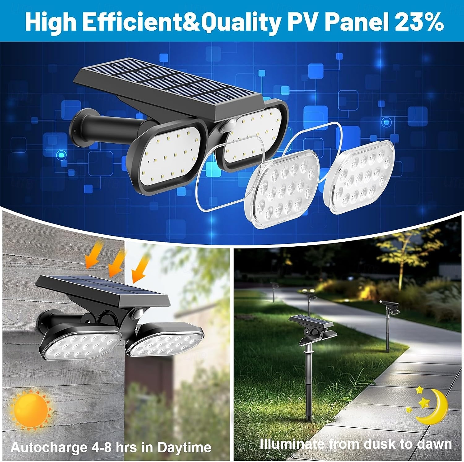 Solar Lights Outdoor PIR Motion 1 Pack, Solar Floodlight, Stay On or Motion Sensor Mode, Dusk to Dawn Security Light, Landscape Spotlights for Garage Fence Driveway Solar Powered 2026 - $43.99 –P1